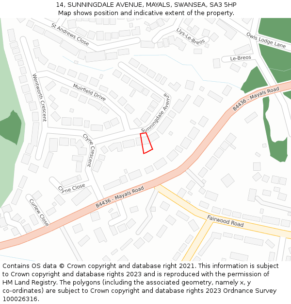 14, SUNNINGDALE AVENUE, MAYALS, SWANSEA, SA3 5HP: Location map and indicative extent of plot