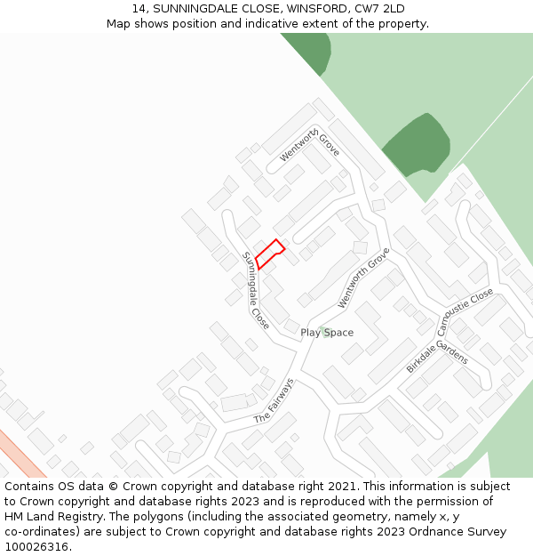 14, SUNNINGDALE CLOSE, WINSFORD, CW7 2LD: Location map and indicative extent of plot