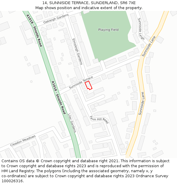 14, SUNNISIDE TERRACE, SUNDERLAND, SR6 7XE: Location map and indicative extent of plot