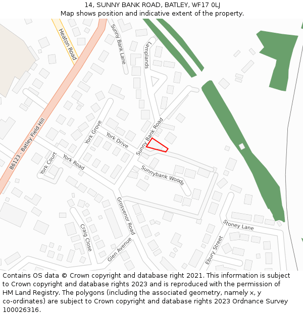 14, SUNNY BANK ROAD, BATLEY, WF17 0LJ: Location map and indicative extent of plot