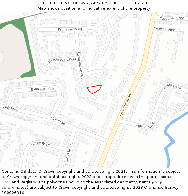 14, SUTHERINGTON WAY, ANSTEY, LEICESTER, LE7 7TH: Location map and indicative extent of plot