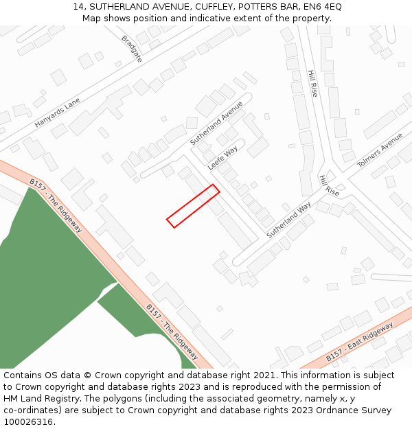 14, SUTHERLAND AVENUE, CUFFLEY, POTTERS BAR, EN6 4EQ: Location map and indicative extent of plot