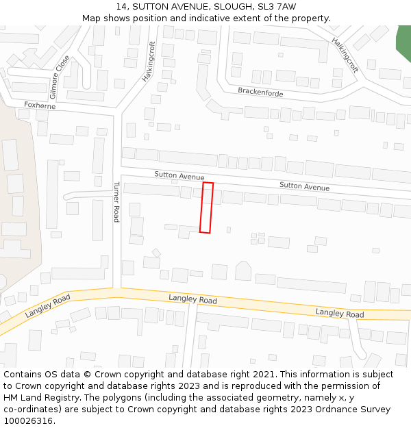 14, SUTTON AVENUE, SLOUGH, SL3 7AW: Location map and indicative extent of plot