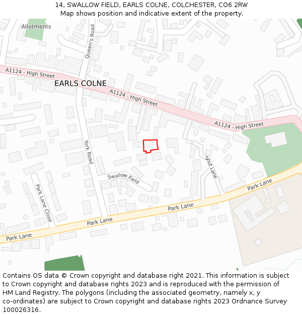 14, SWALLOW FIELD, EARLS COLNE, COLCHESTER, CO6 2RW: Location map and indicative extent of plot
