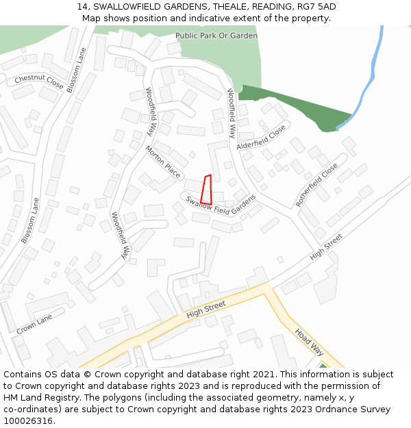 14, SWALLOWFIELD GARDENS, THEALE, READING, RG7 5AD: Location map and indicative extent of plot