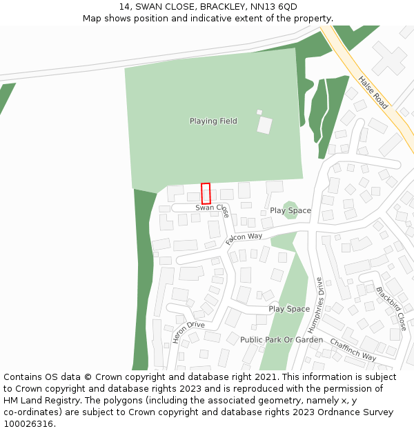 14, SWAN CLOSE, BRACKLEY, NN13 6QD: Location map and indicative extent of plot
