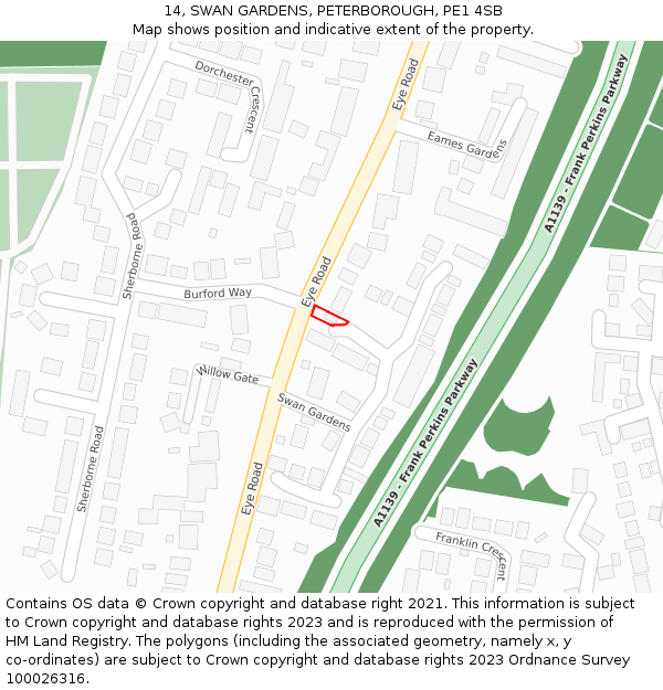 14, SWAN GARDENS, PETERBOROUGH, PE1 4SB: Location map and indicative extent of plot