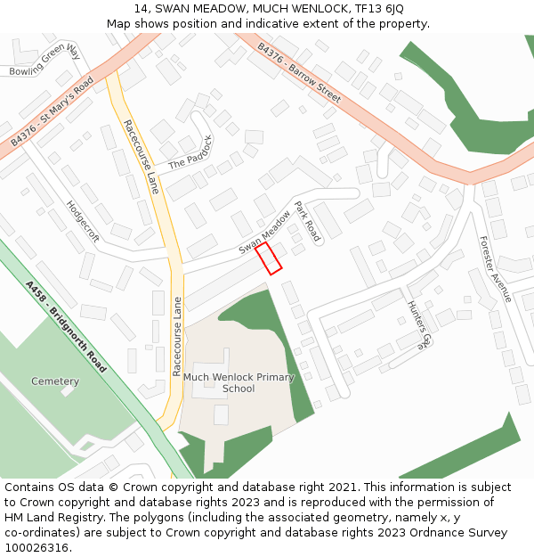 14, SWAN MEADOW, MUCH WENLOCK, TF13 6JQ: Location map and indicative extent of plot