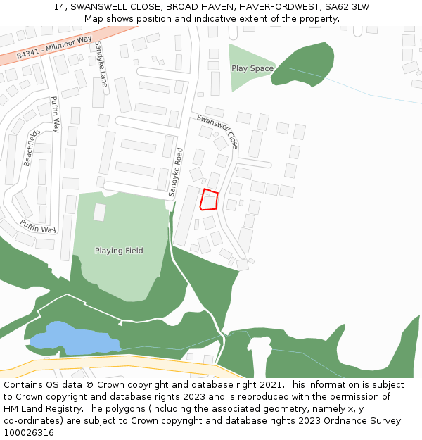 14, SWANSWELL CLOSE, BROAD HAVEN, HAVERFORDWEST, SA62 3LW: Location map and indicative extent of plot