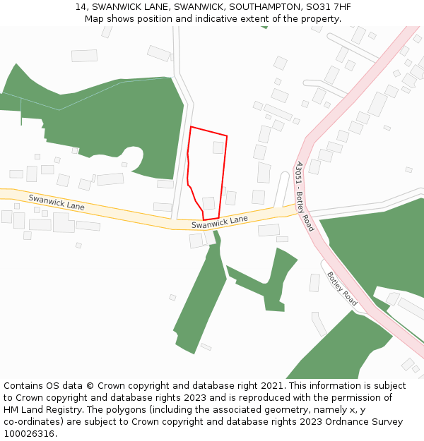 14, SWANWICK LANE, SWANWICK, SOUTHAMPTON, SO31 7HF: Location map and indicative extent of plot