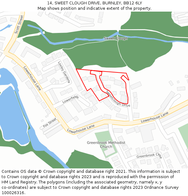 14, SWEET CLOUGH DRIVE, BURNLEY, BB12 6LY: Location map and indicative extent of plot