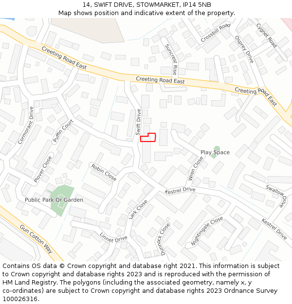 14, SWIFT DRIVE, STOWMARKET, IP14 5NB: Location map and indicative extent of plot