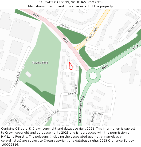 14, SWIFT GARDENS, SOUTHAM, CV47 2TU: Location map and indicative extent of plot