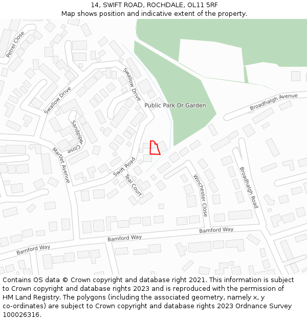 14, SWIFT ROAD, ROCHDALE, OL11 5RF: Location map and indicative extent of plot