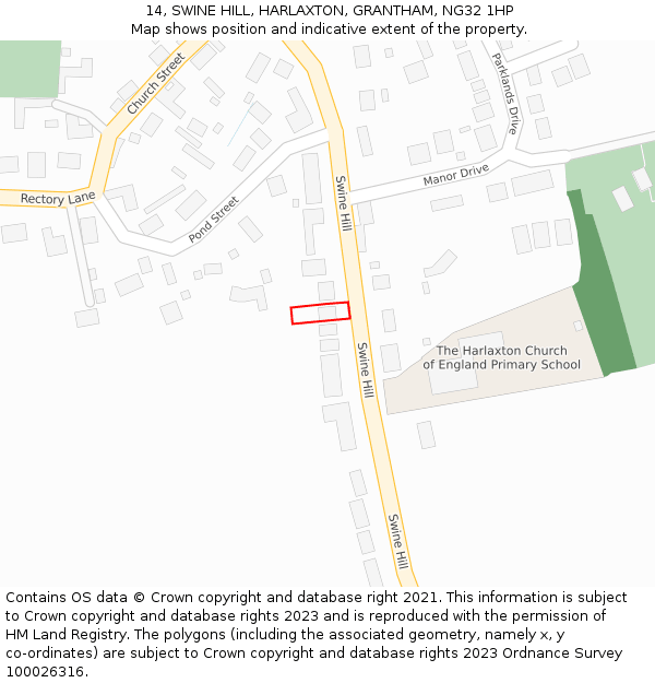14, SWINE HILL, HARLAXTON, GRANTHAM, NG32 1HP: Location map and indicative extent of plot