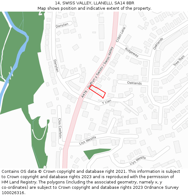 14, SWISS VALLEY, LLANELLI, SA14 8BR: Location map and indicative extent of plot