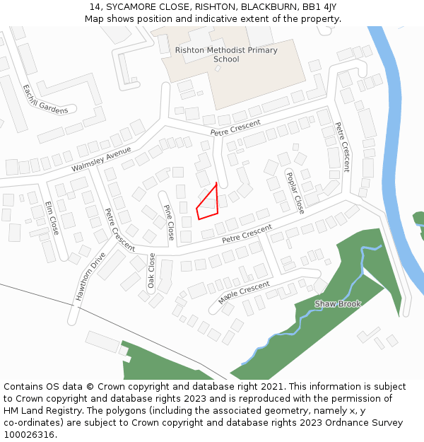 14, SYCAMORE CLOSE, RISHTON, BLACKBURN, BB1 4JY: Location map and indicative extent of plot