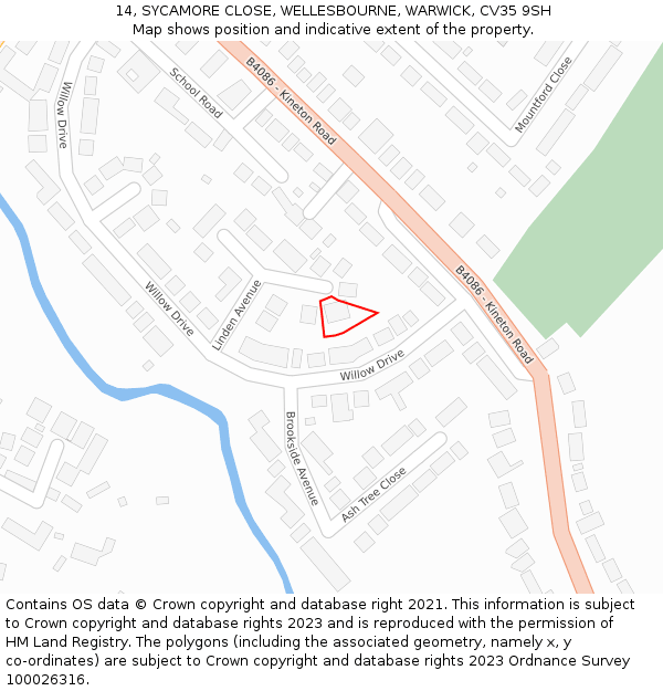 14, SYCAMORE CLOSE, WELLESBOURNE, WARWICK, CV35 9SH: Location map and indicative extent of plot