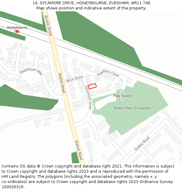 14, SYCAMORE DRIVE, HONEYBOURNE, EVESHAM, WR11 7AE: Location map and indicative extent of plot