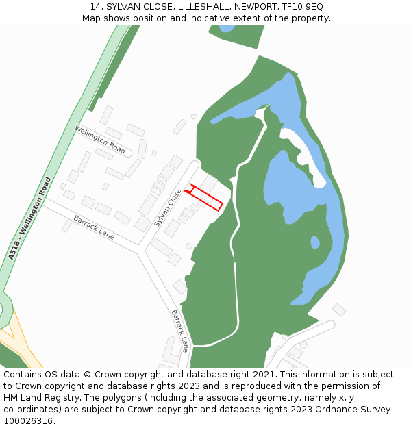 14, SYLVAN CLOSE, LILLESHALL, NEWPORT, TF10 9EQ: Location map and indicative extent of plot