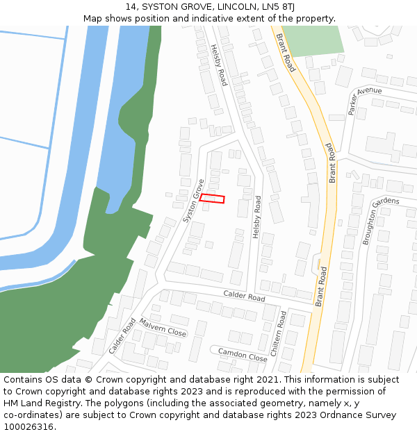 14, SYSTON GROVE, LINCOLN, LN5 8TJ: Location map and indicative extent of plot