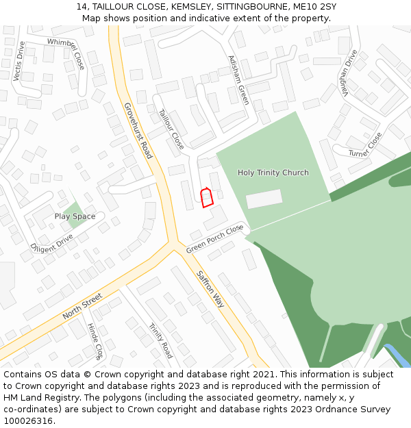 14, TAILLOUR CLOSE, KEMSLEY, SITTINGBOURNE, ME10 2SY: Location map and indicative extent of plot