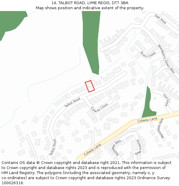 14, TALBOT ROAD, LYME REGIS, DT7 3BA: Location map and indicative extent of plot