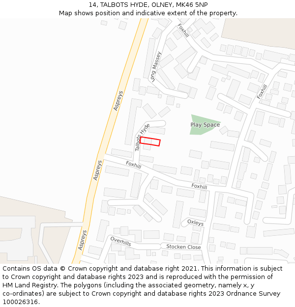 14, TALBOTS HYDE, OLNEY, MK46 5NP: Location map and indicative extent of plot