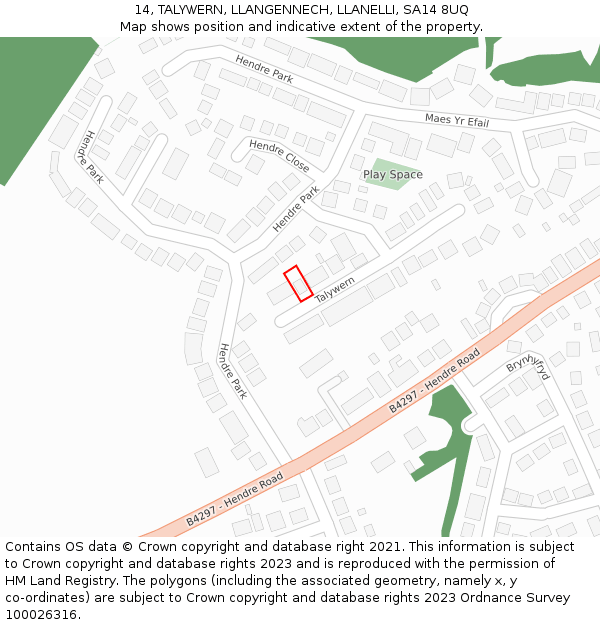 14, TALYWERN, LLANGENNECH, LLANELLI, SA14 8UQ: Location map and indicative extent of plot