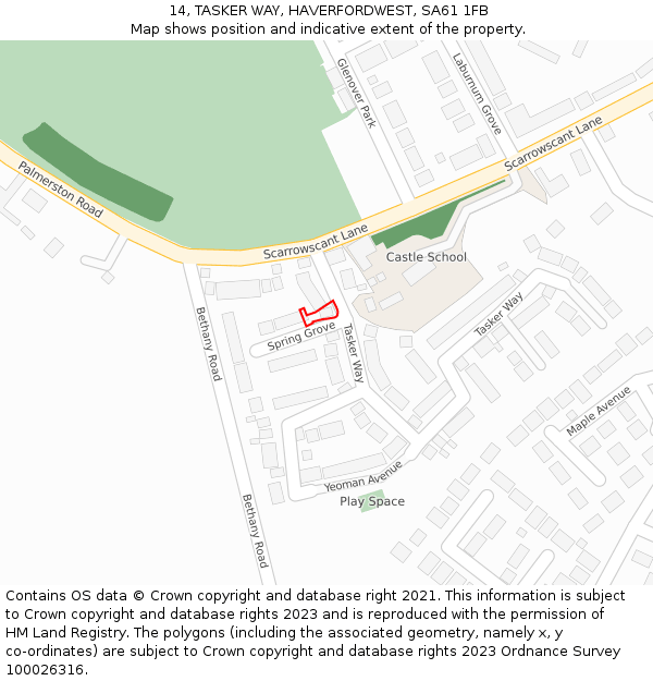 14, TASKER WAY, HAVERFORDWEST, SA61 1FB: Location map and indicative extent of plot