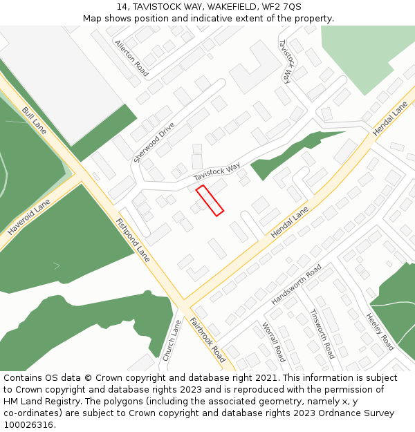 14, TAVISTOCK WAY, WAKEFIELD, WF2 7QS: Location map and indicative extent of plot