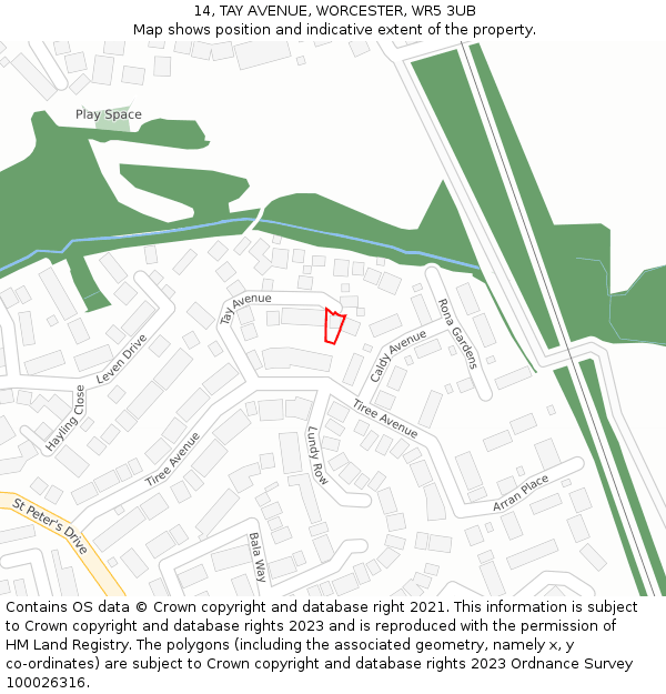 14, TAY AVENUE, WORCESTER, WR5 3UB: Location map and indicative extent of plot