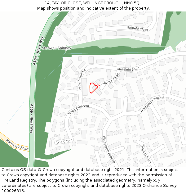 14, TAYLOR CLOSE, WELLINGBOROUGH, NN8 5QU: Location map and indicative extent of plot