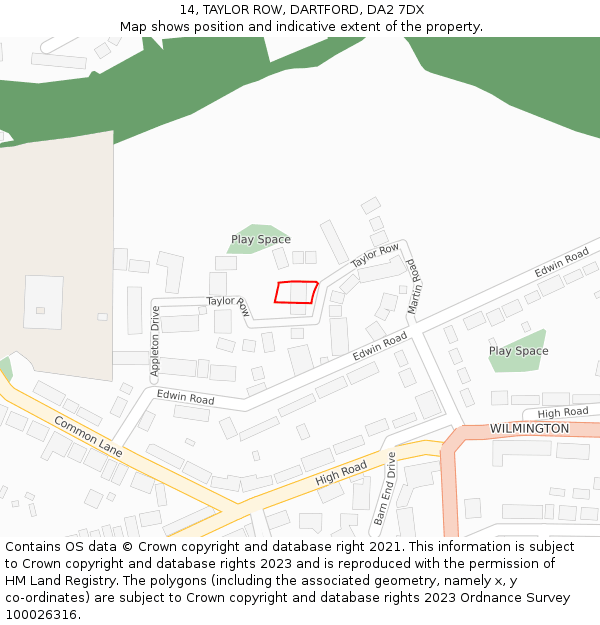 14, TAYLOR ROW, DARTFORD, DA2 7DX: Location map and indicative extent of plot