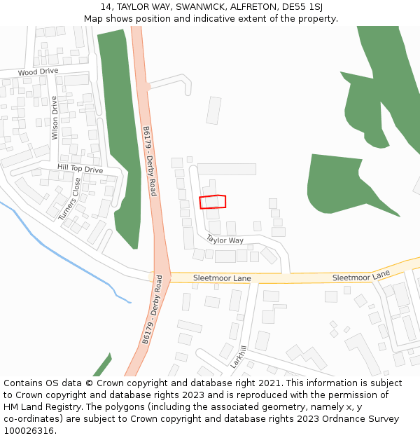 14, TAYLOR WAY, SWANWICK, ALFRETON, DE55 1SJ: Location map and indicative extent of plot