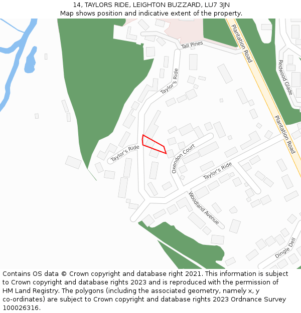 14, TAYLORS RIDE, LEIGHTON BUZZARD, LU7 3JN: Location map and indicative extent of plot