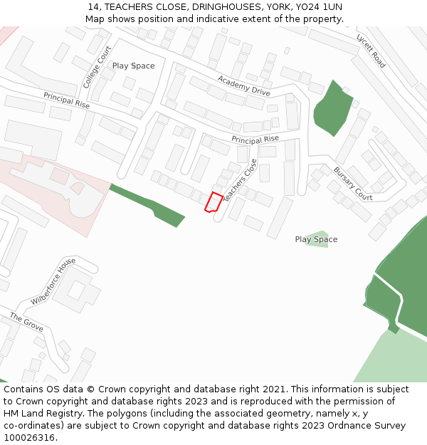 14, TEACHERS CLOSE, DRINGHOUSES, YORK, YO24 1UN: Location map and indicative extent of plot