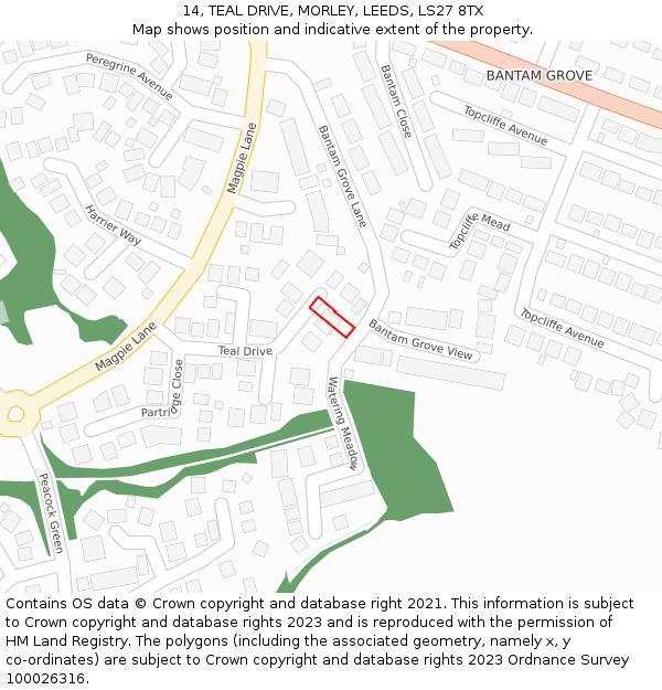 14, TEAL DRIVE, MORLEY, LEEDS, LS27 8TX: Location map and indicative extent of plot