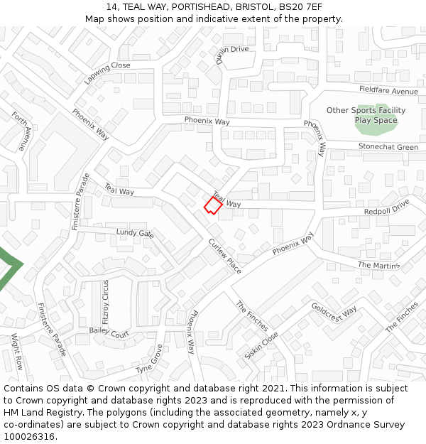 14, TEAL WAY, PORTISHEAD, BRISTOL, BS20 7EF: Location map and indicative extent of plot