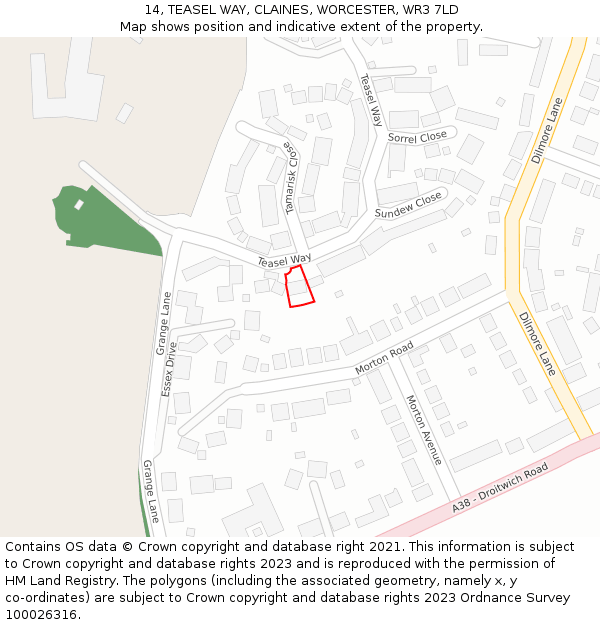 14, TEASEL WAY, CLAINES, WORCESTER, WR3 7LD: Location map and indicative extent of plot