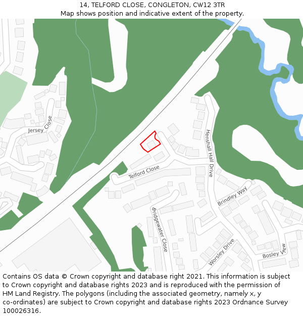 14, TELFORD CLOSE, CONGLETON, CW12 3TR: Location map and indicative extent of plot