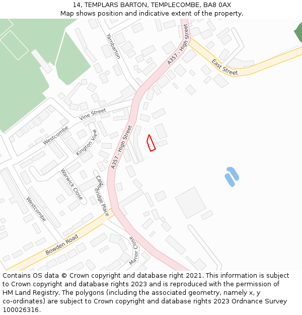 14, TEMPLARS BARTON, TEMPLECOMBE, BA8 0AX: Location map and indicative extent of plot