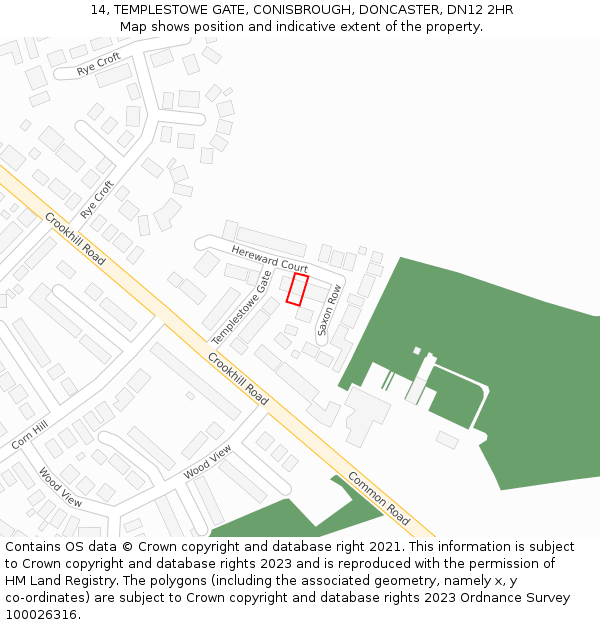 14, TEMPLESTOWE GATE, CONISBROUGH, DONCASTER, DN12 2HR: Location map and indicative extent of plot