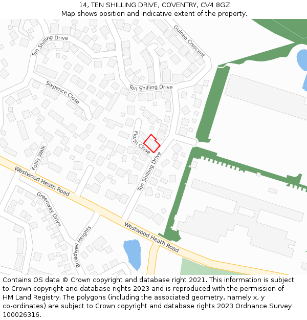 14, TEN SHILLING DRIVE, COVENTRY, CV4 8GZ: Location map and indicative extent of plot