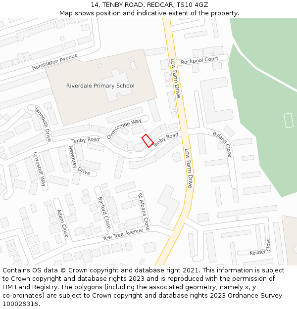 14, TENBY ROAD, REDCAR, TS10 4GZ: Location map and indicative extent of plot