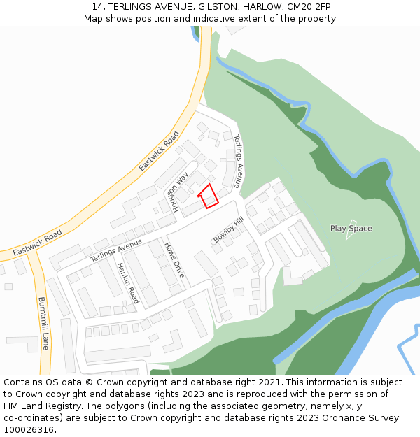 14, TERLINGS AVENUE, GILSTON, HARLOW, CM20 2FP: Location map and indicative extent of plot