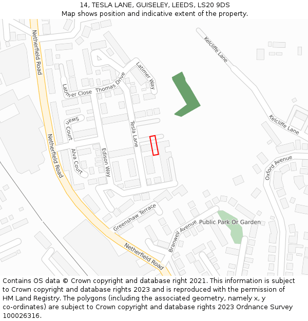 14, TESLA LANE, GUISELEY, LEEDS, LS20 9DS: Location map and indicative extent of plot