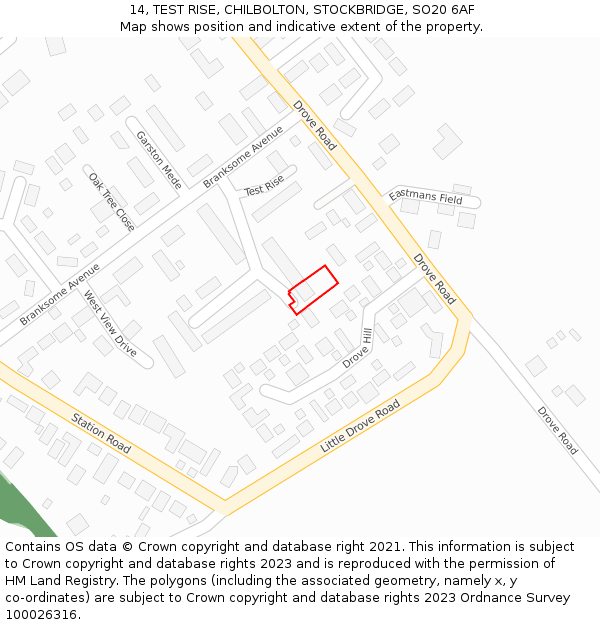 14, TEST RISE, CHILBOLTON, STOCKBRIDGE, SO20 6AF: Location map and indicative extent of plot