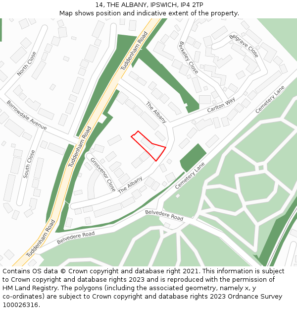 14, THE ALBANY, IPSWICH, IP4 2TP: Location map and indicative extent of plot