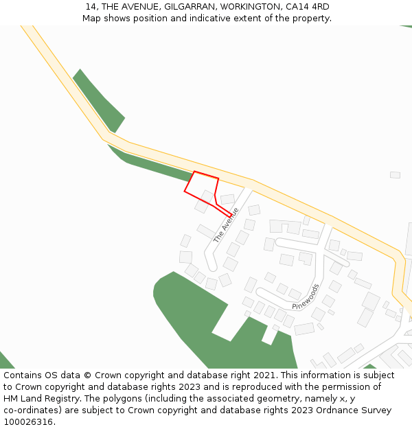 14, THE AVENUE, GILGARRAN, WORKINGTON, CA14 4RD: Location map and indicative extent of plot